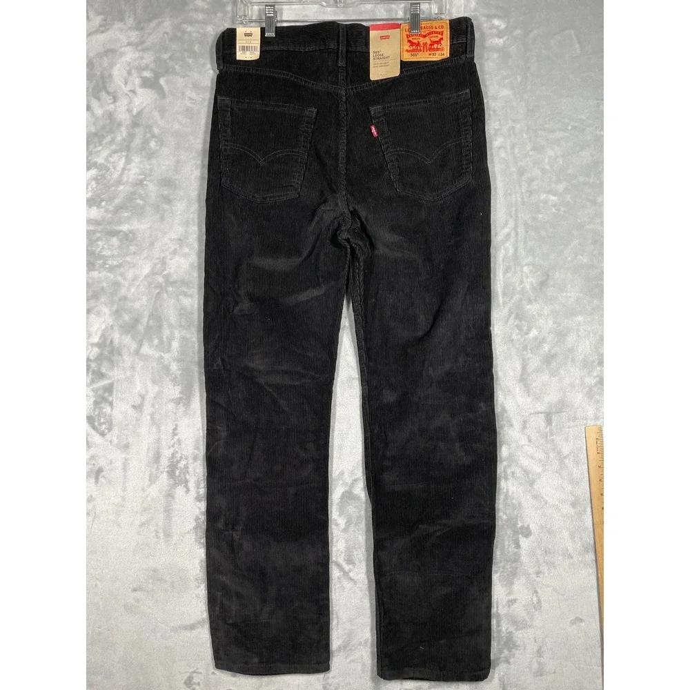 Levis 565 Loose Straight Black Corduroy Pants Mens W32 L34 NWT